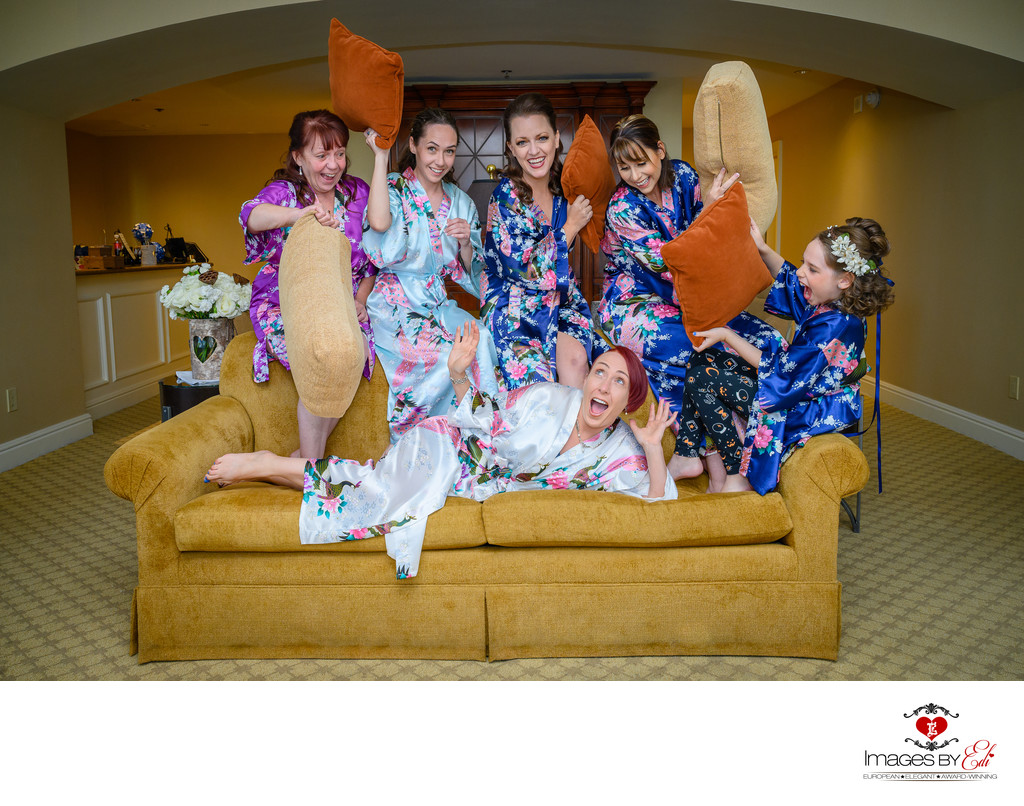 JW Marriott Las Vegas wedding Photo of the bridesmaids having fun in their robes