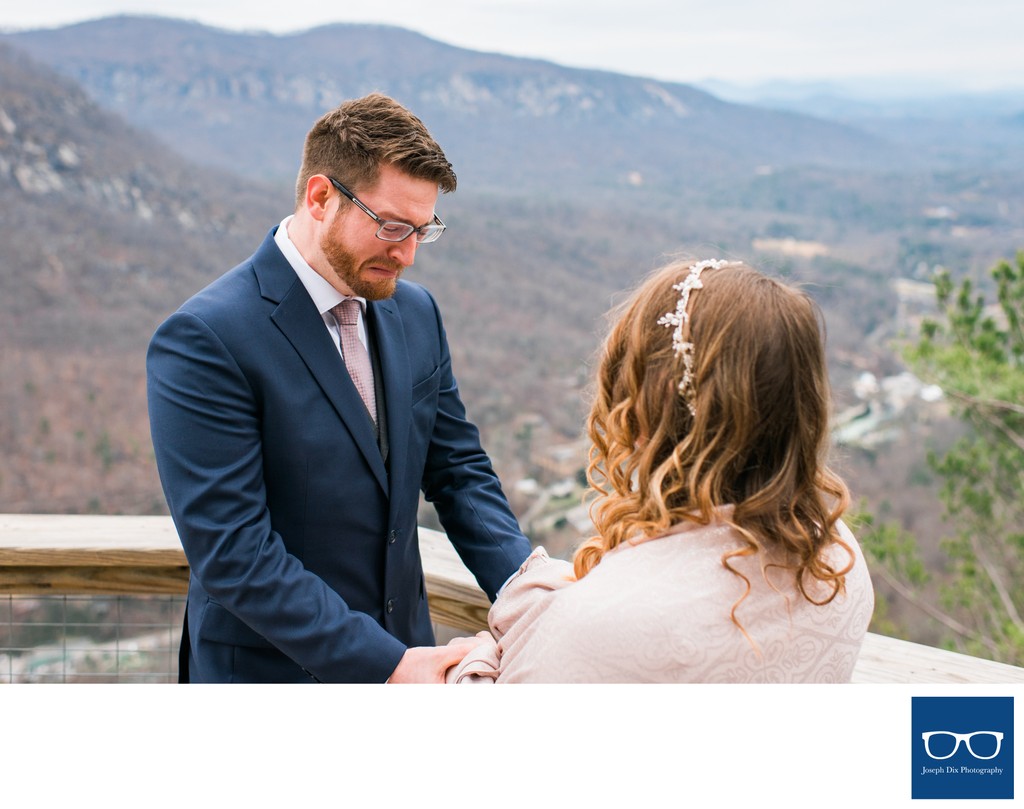 First Look Before Chimney Rock Elopement Ceremony