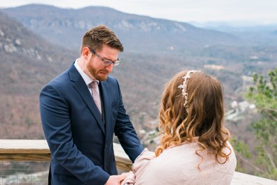First Look Before Chimney Rock Elopement Ceremony