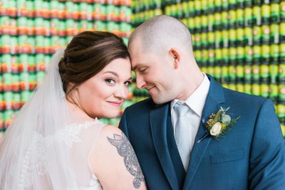 Highland Brewing Wedding Portrait at the Can Wall