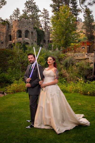 SciFi Bride and Groom at Dunafon Castle