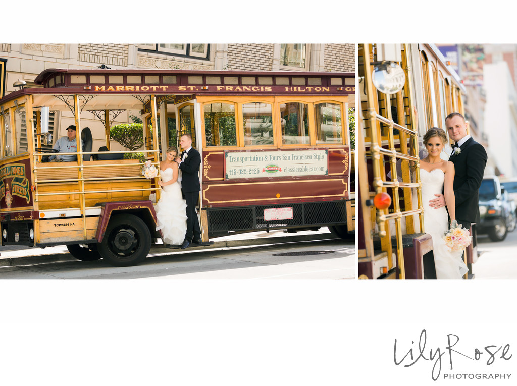 Bride and Groom on Trolley San Francisco  