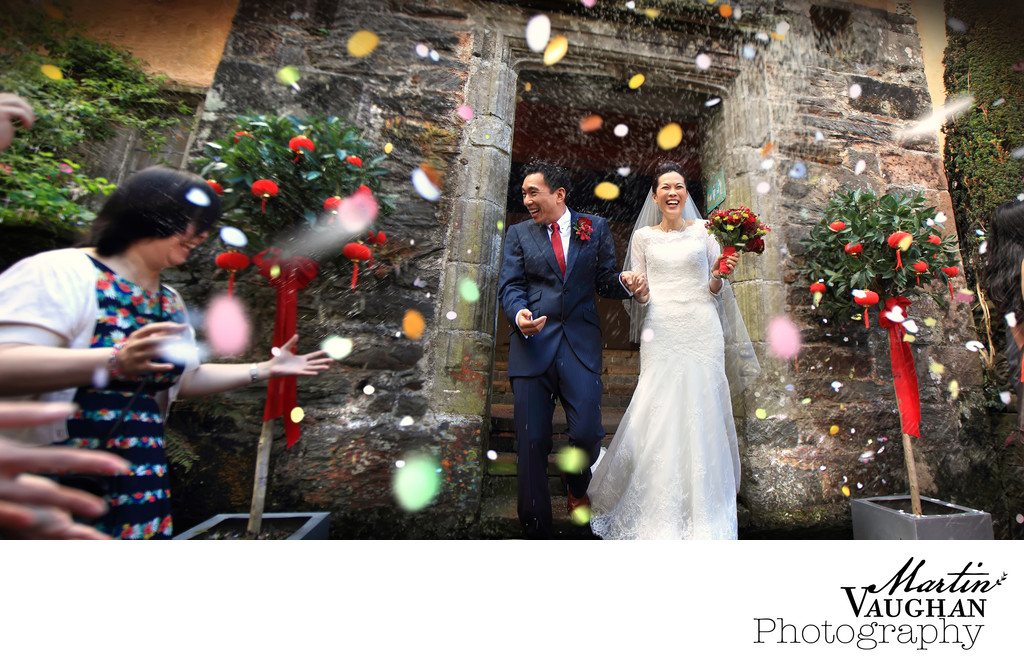Colourful fun wedding photographs at Portmeirion