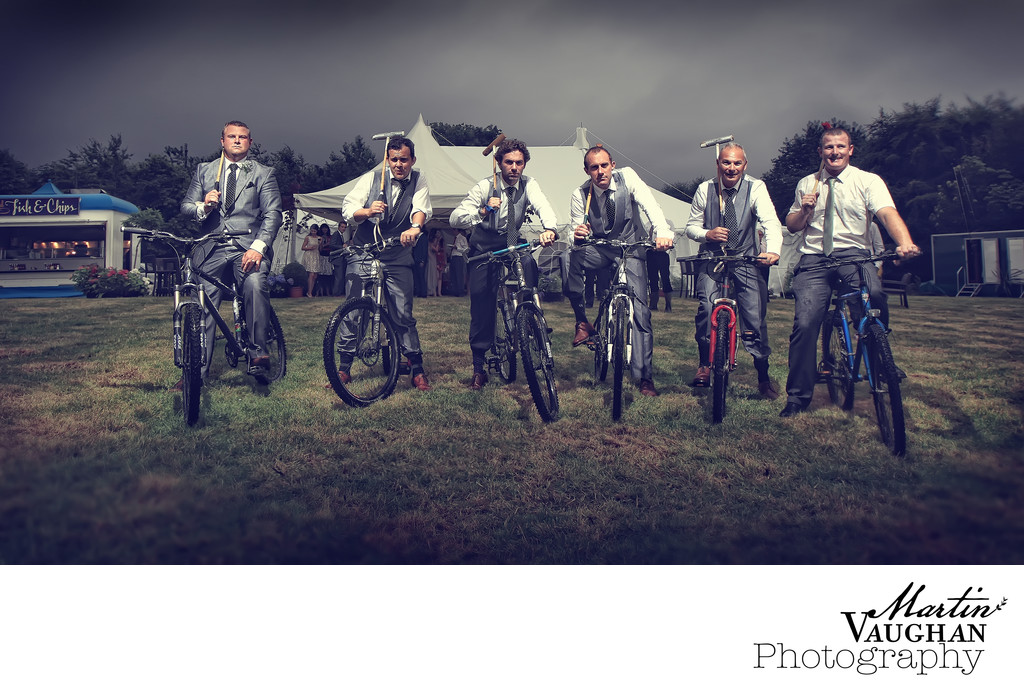 North Wales men play bicycle polo at wedding