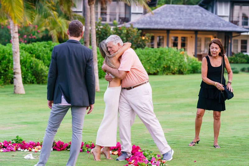 Father hugging newly engaged daughter Half Moon Jamaica Father hugging newly engaged daughter Half Moon Jamaica