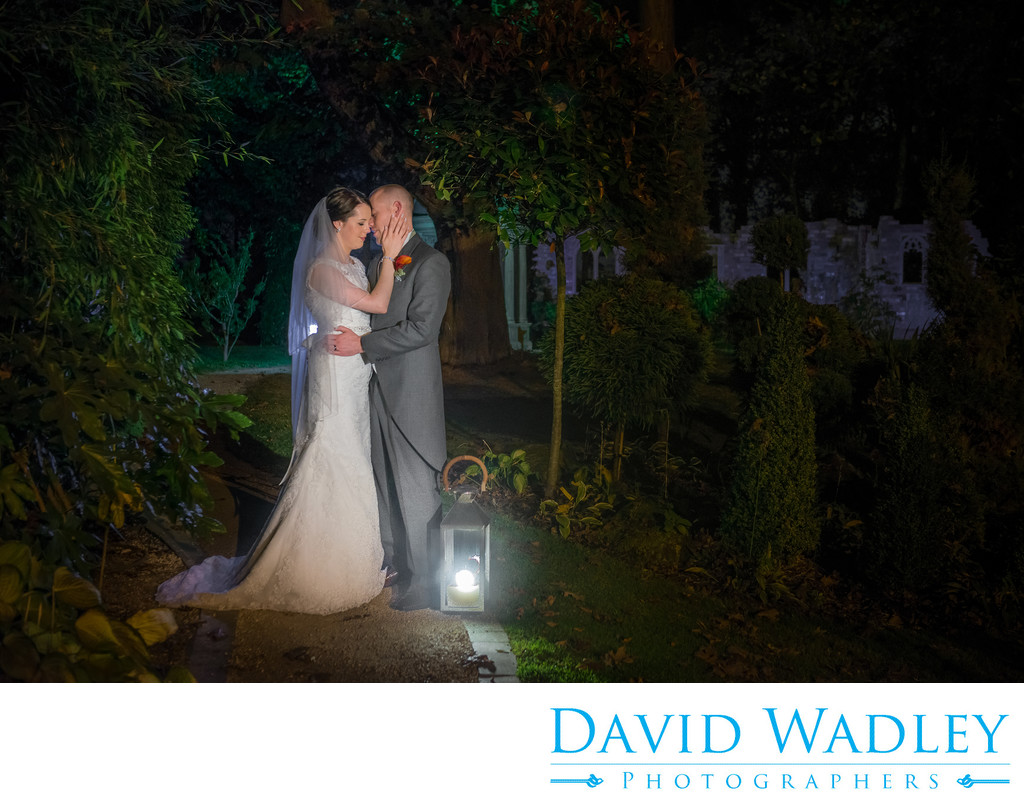 Gardens photographed on the evening of the wedding day at Moxhull Hall Hotel