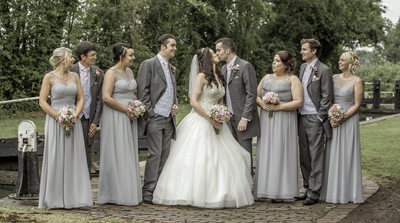Brook Marston Farm Hotel Bridal Party next to Canal