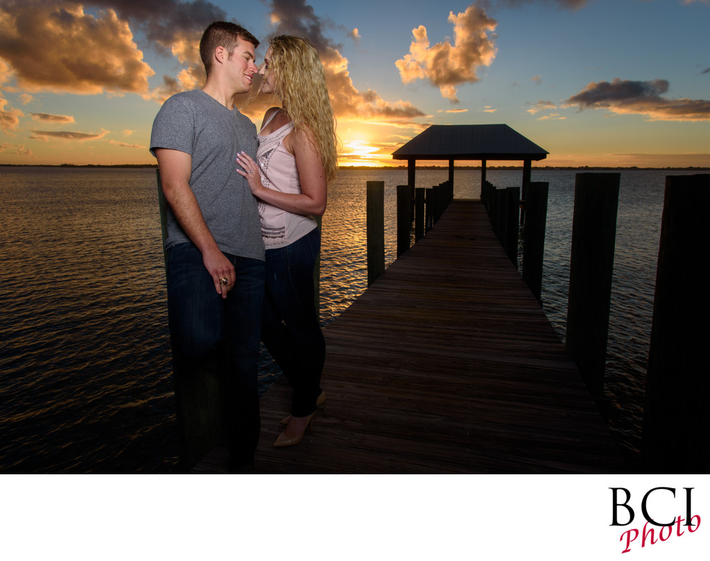 Sunset engagement session images at the House of Refuge