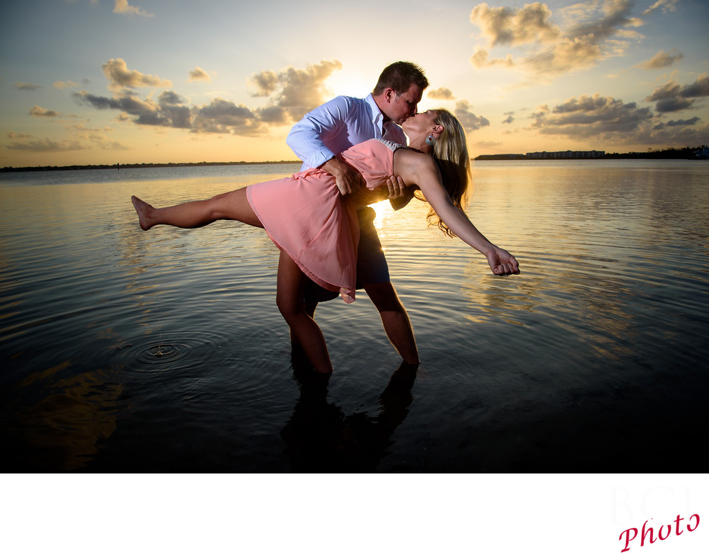 Sunset Dip during an engagement session in Florida