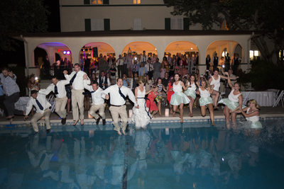Wedding Party jumps in pool, 1927 Lake Lure Inn 