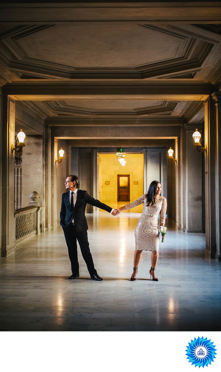 Bride and Groom in the Hallway at SF City Hall
