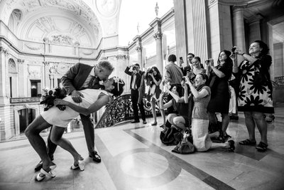 Passionate Kiss by the Grand Staircase