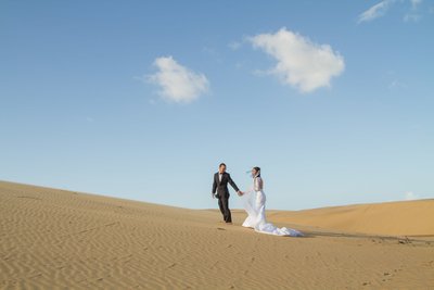Bride & Groom hold hands in the desert