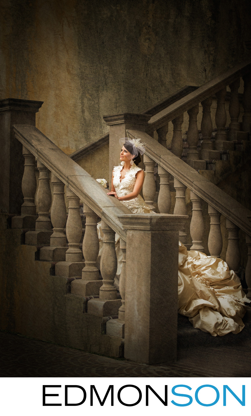 Grand Stone Staircase Bridal Portrait At Canals