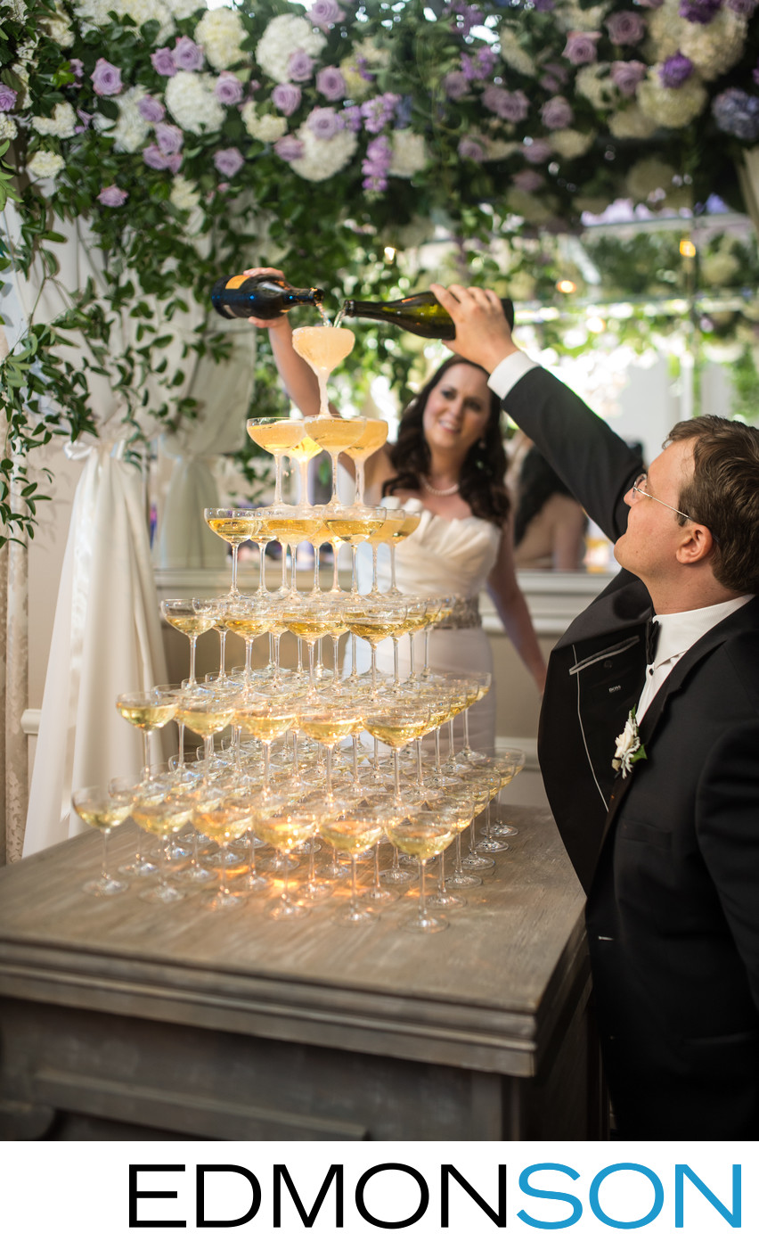 Champagne Tower Pour By Bride & Groom