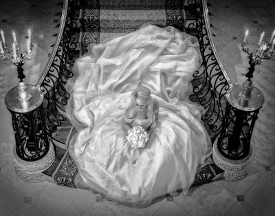 Lavish Bridal Portrait On Stairs For Platinum Wedding