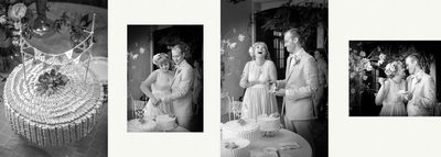 Couple Enjoys Wedding Cake at Los Poblanos Reception