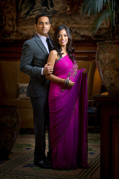 Indian Wedding Engagement Portrait In Formal Setting