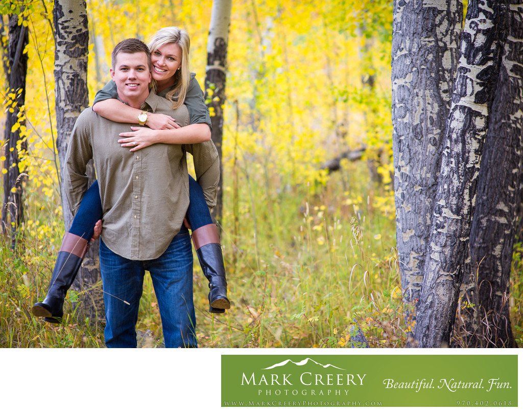 Fall aspen leaves for Estes Park engagement photography
