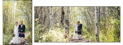 Bride & Groom in woods in Steamboat Springs wedding