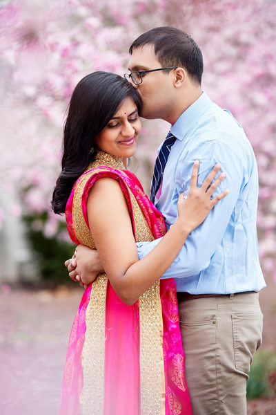 South Asian Bride and Groom during Cherry Blossoms, DC