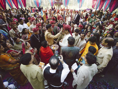 Gathered Guests at Chateau Cocomar Indian Wedding