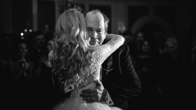 Father and Bride Embrace River Oaks Wedding Photography