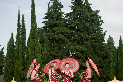 Parasol Clad Bridesmaids at a Wedding in Florence Italy
