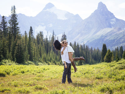 Playful Couple Engaged at Banff National Park in Canada