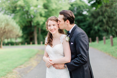 Groom kissing bride in Danbury: Wedding posing 