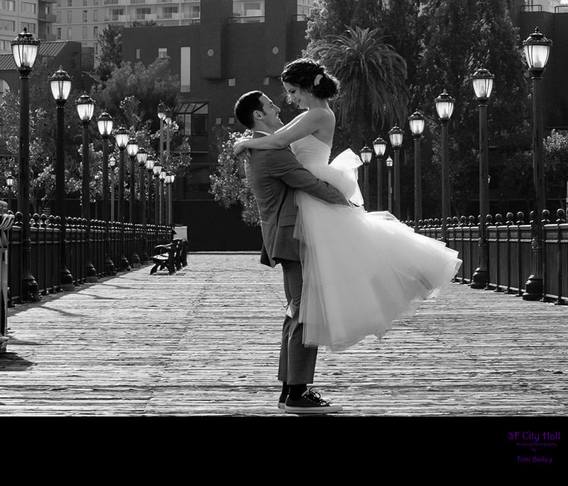 Black and White Pier 7 City Hall Wedding Photography in San Francisco