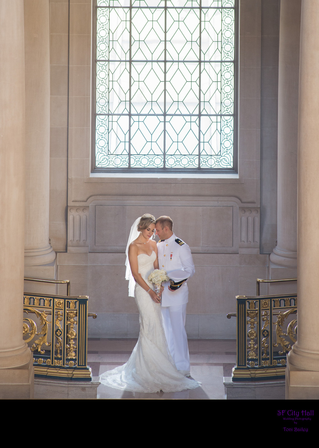 San Francisco city hall wedding photography - Navy Bride and Groom