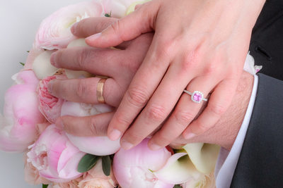 rings and pink flowers