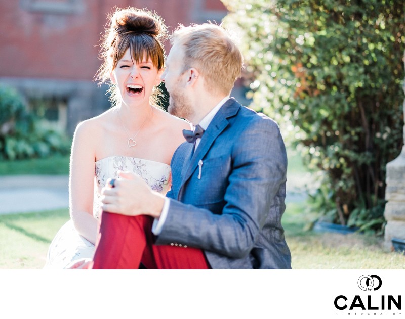 Engaged Couple Laugh During Hart House Photo Shoot