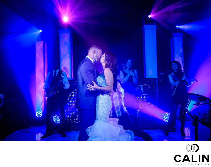 Bride and Groom Kiss on Dance Floor