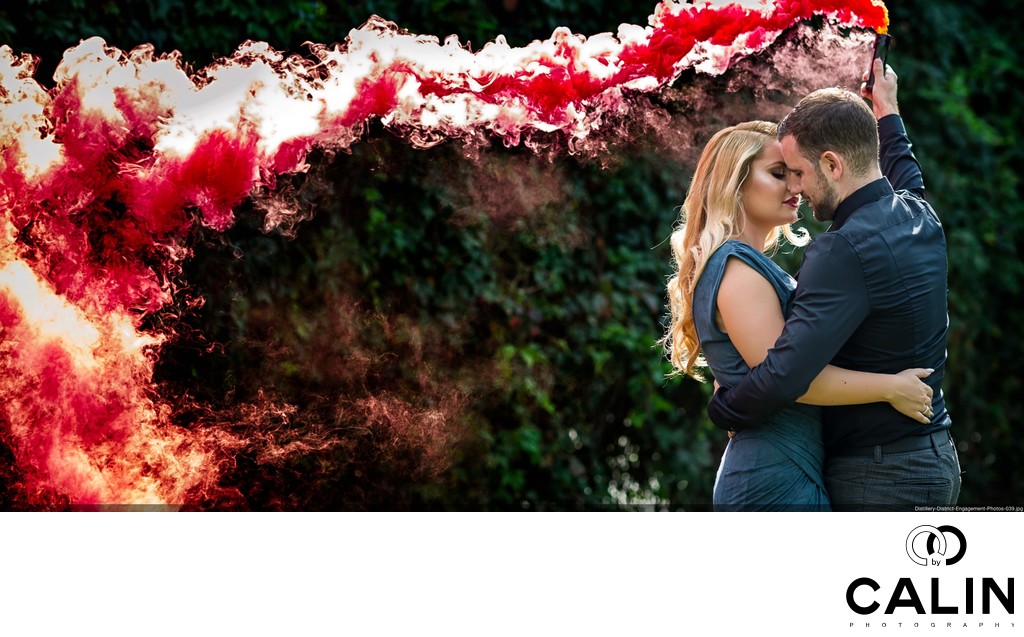 Engagement Photo With Red Smoke