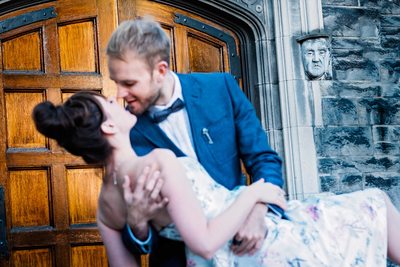 Man Dips His Fiancee During Hart House Engagement Shoot