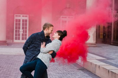 Red Smoke Scene During Hart House Engagement Session