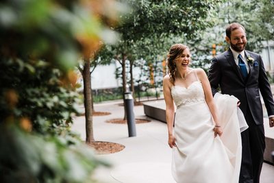 Bride and Groom Walk at a Thompson Hotel Toronto Wedding