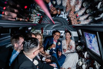 Bridal Party Photo in the Limo