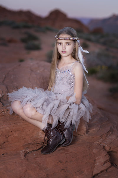Las Vegas Family Photographer girl with feathers