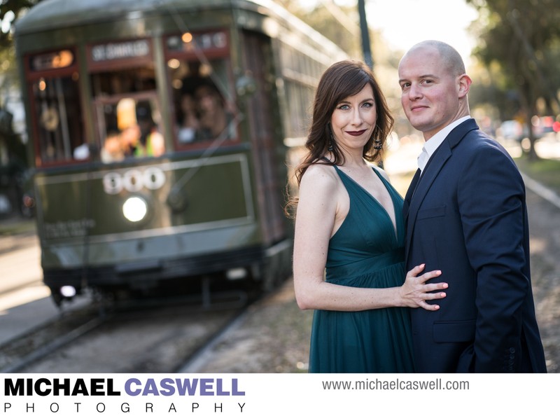 New Orleans Streetcar Engagement Portrait