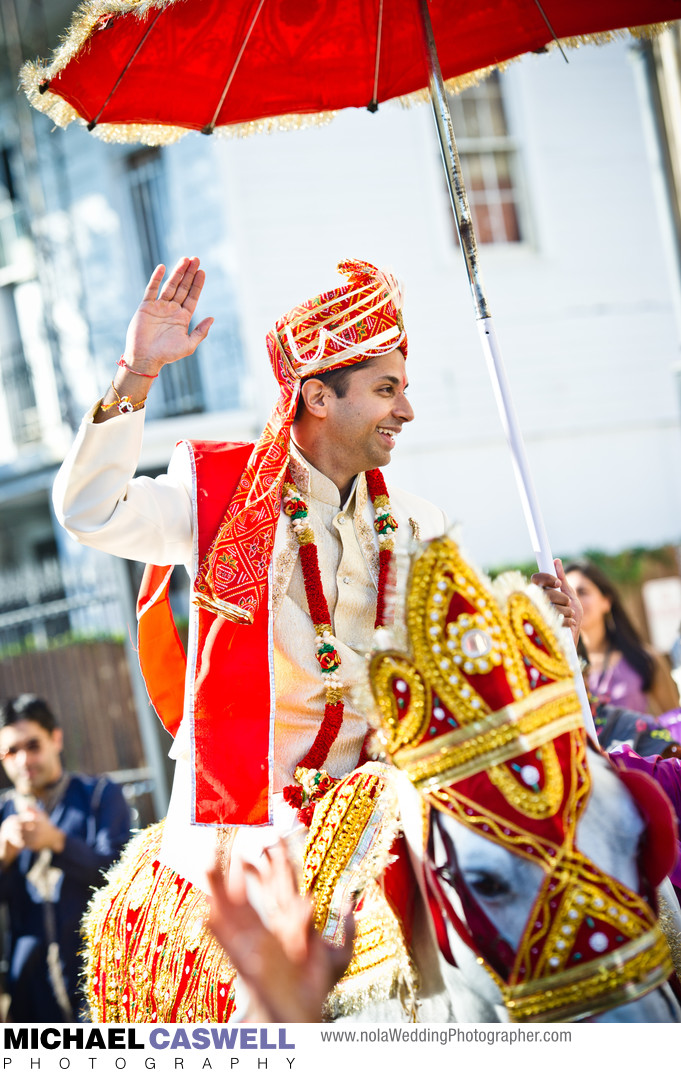 Indian Groom Arrives by Horse