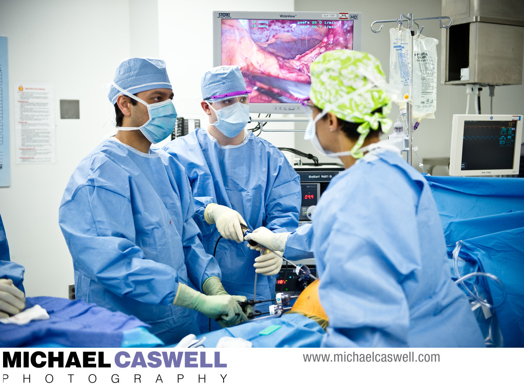 Surgeon performs endoscopic procedure