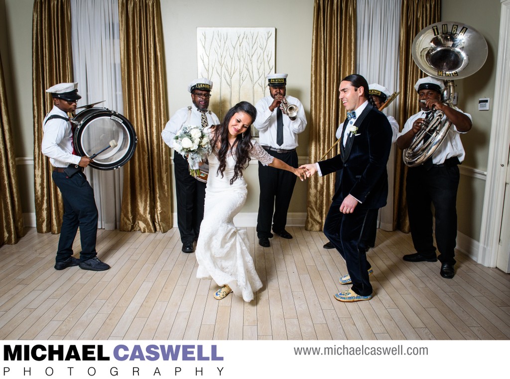 Bride and Groom Dance with Brass Band at Southern Oaks