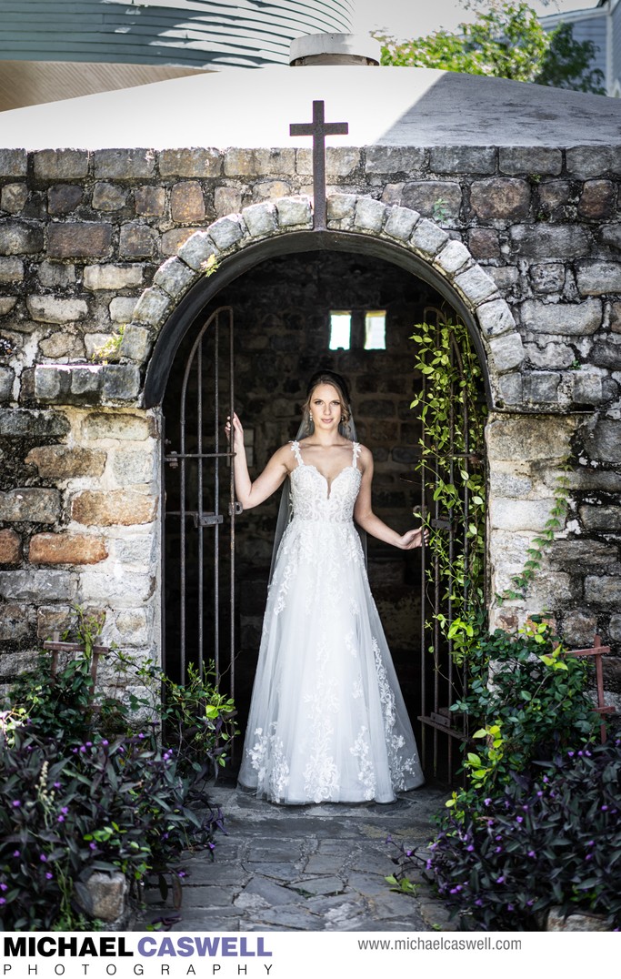 Bride in Grotto at Livaudais Hall in New Orleans