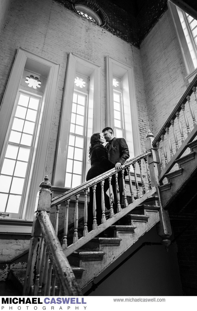 Bride and Groom on Stairs at Felicity Church