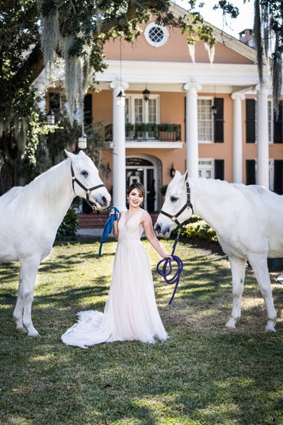 Bridal Portrait with Horses at Southern Oaks