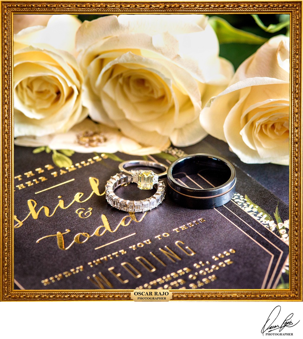 Wedding details, rings, invitation, wedding photography