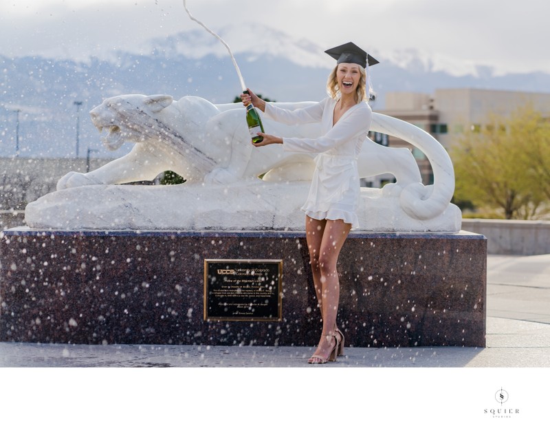 College Graduation Portrait at UCCS Mountain Lion Statue College Graduation Portrait at UCCS Mountain Lion Statue